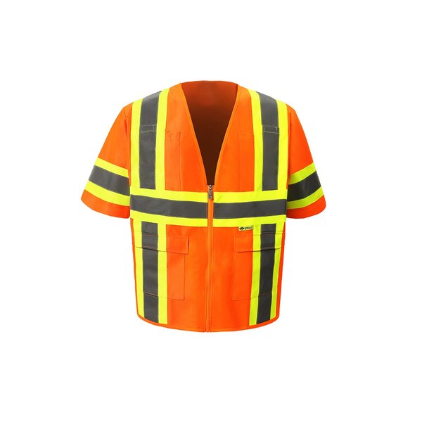 2W International Class 3 Contrast High Viz Vest, 4X-Large, Orange, Class 3 7138C-3 4XL